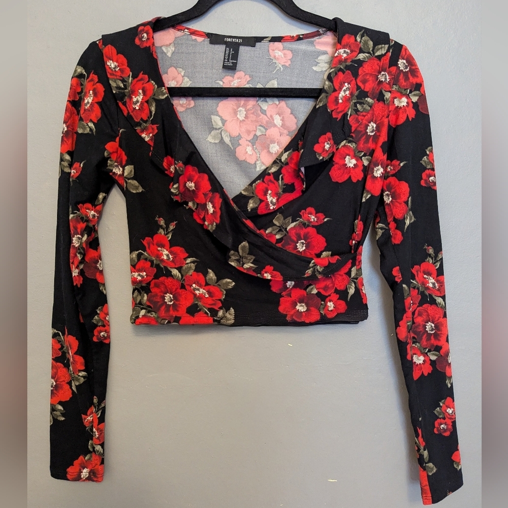 Red Floral Wrap Crop Top